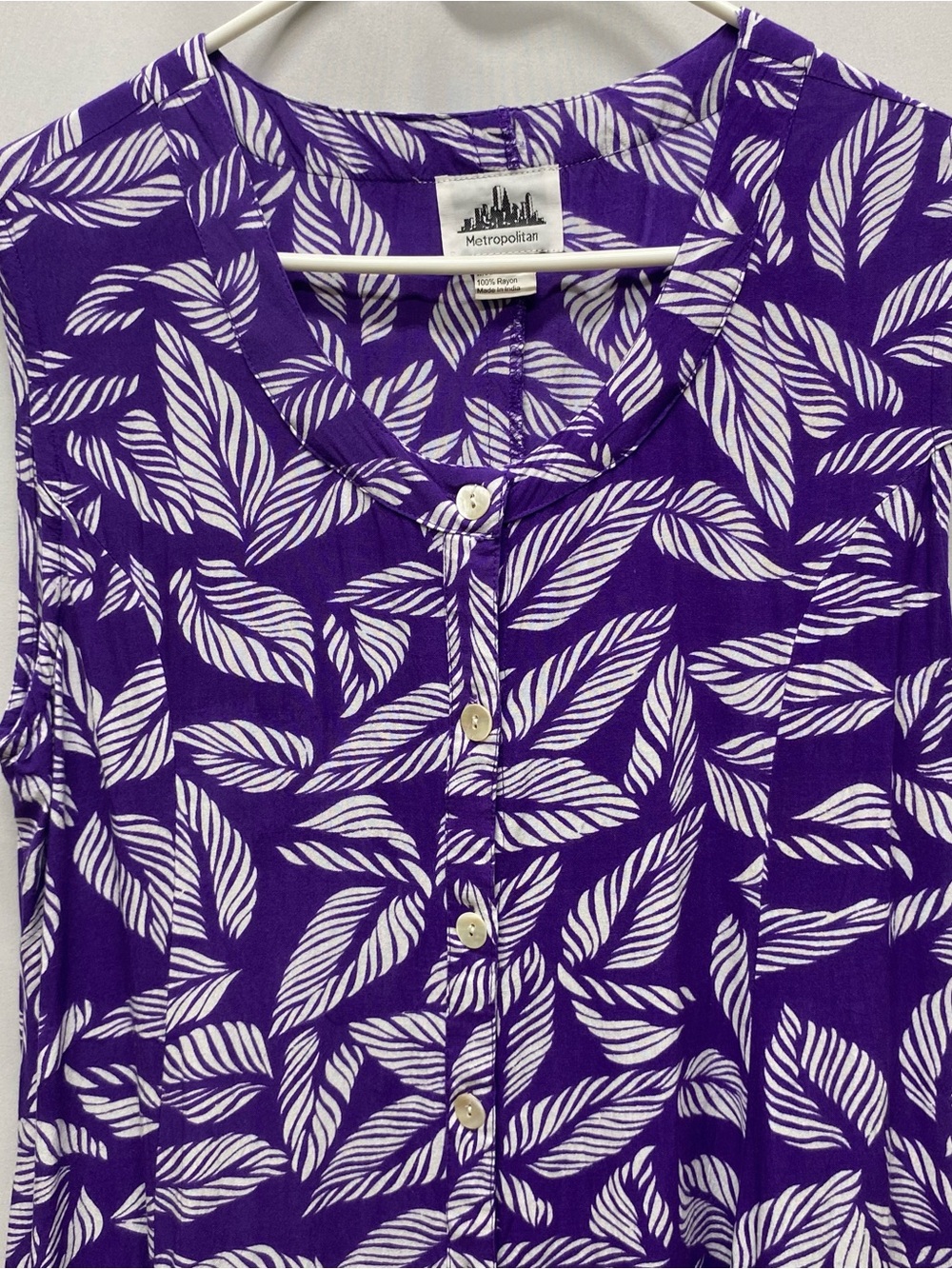 Vintage womens floral maxi dress medium purple button pockets tropical summer - Picture 3 of 7